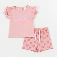 Girls Peach "Little Princess" Cotton T-Shirt & Printed Shorts Co-Ord Set