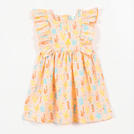Girls Peach Underwater Print Cotton Dress