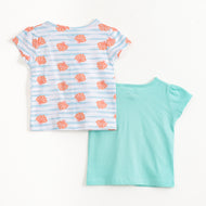 JusCubs Baby Unisex Pack of 2 Short Sleeve Front Open Cotton Vests – Aqua & Shell Print