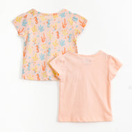 JusCubs Baby Girls Pack of 2 Short Sleeve Front Open Cotton Vests – Peach & Sea Life Print