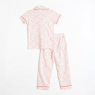 JusCubs Girls’ Light Pink Heart Print Shirt & Pyjama Nightwear Set