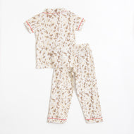 JusCubs Girls’ Off-White & Brown Animal Print Shirt and Pyjama Nightwear Set