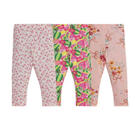 "Girls' Cotton Leggings - 3-Pack Fun Fruit & Floral Print Pants"