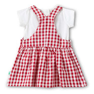 "Baby Girls Cotton Red & White Checkered Pinafore Dress with Tee"