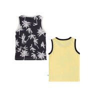 "Boys' Sleeveless Graphic T-shirt - Set of 2 (Tropical Palm Tree & Sunset Beach Prints)"