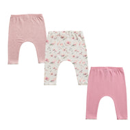 Baby Girls' 3-Pack Soft Cotton Leggings – Pink & Floral Print Set