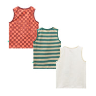 "Baby Boys' Sleeveless Cotton T-shirt Set – Pack of 3 – Striped & Printed Designs"