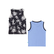 Boys’ Sleeveless Graphic T-shirt – 2-Pack Vacation Palm Tree & Sunset Island Designs