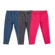 "Girls' Cotton Blend Leggings - Pack of 3 (Navy Blue, Black, Dark Fushia ) - Soft, Stretchable & Everyday Wear"