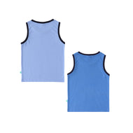 "Boys' 2-Pack Sleeveless T-shirt – Tropical Island & Dinosaur Print Tees (Blue/Royal Blue)"