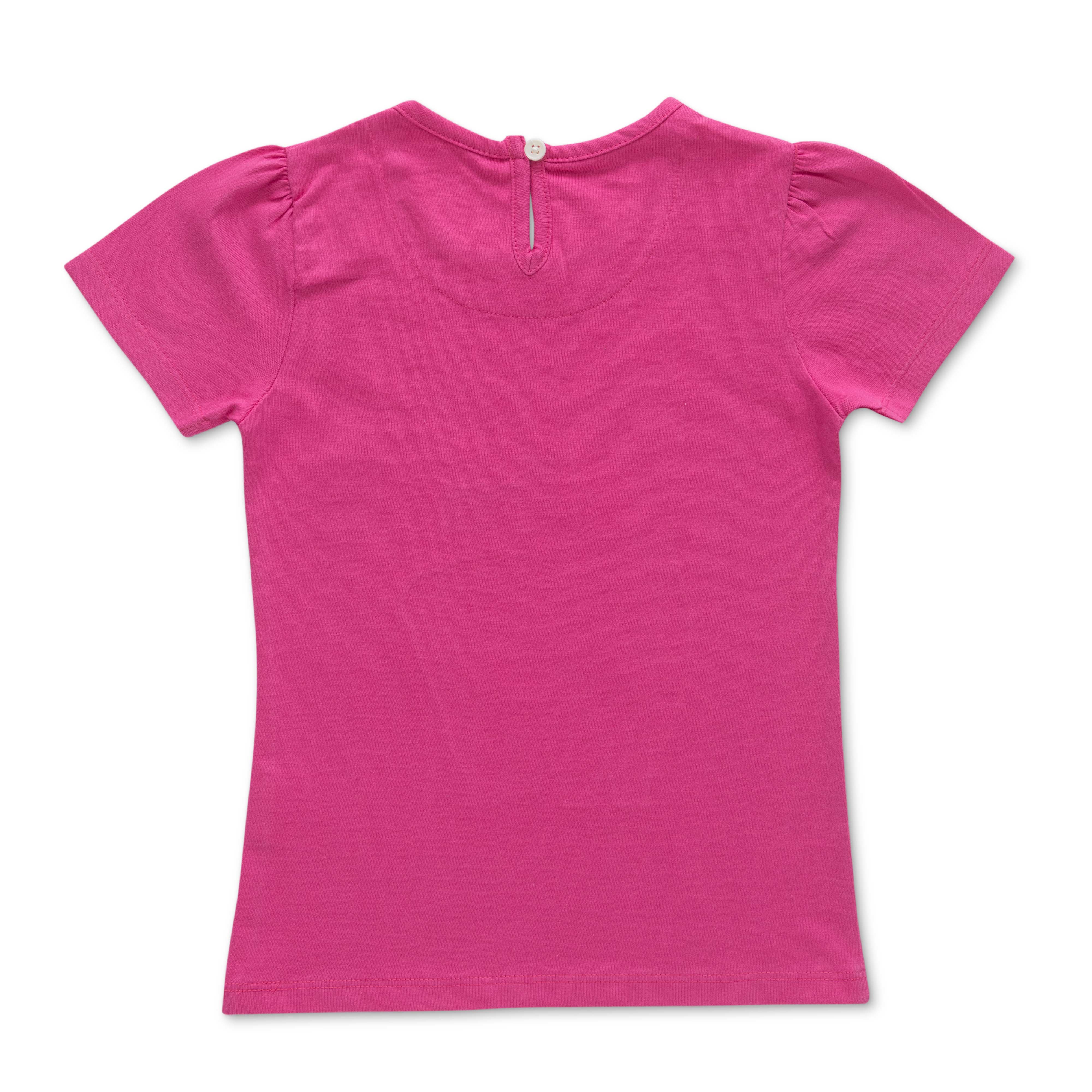 Girls Patch work Lamp & Printed Bio-Washed T-Shirt - Pink