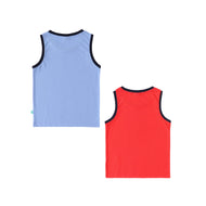 "Boys' 2-Pack T-shirt – Dinosaur & Tropical Island Graphic Sleeveless Tees (Red/Blue)"