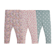 "Girls' Cotton Leggings - 3-Pack Floral & Polka Dot Print Pants"