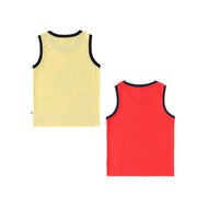 "Boys' Sleeveless Graphic T-shirt - Set of 2 (Beach Sunset & Dino School Print)"
