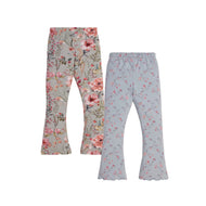 "Girls' Floral Bell-Bottom Leggings - Pack of 2 (Multcolor & Blue)"