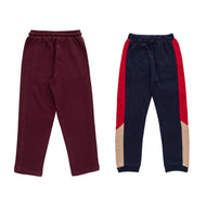 "Boys' Track Pants – Pack of 2 (Maroon & Navy) – Contrast Side Stripes & Drawstring Waist"