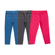 "Girls' Cotton Leggings - Pack of 3 (Blue, Black, Dark Fushia) - Soft & Stretchable Everyday Wear"