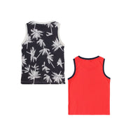 "Boys' 2-Pack T-shirt – Palm Tree & Dinosaur Print Sleeveless Tees (Black/Red)"