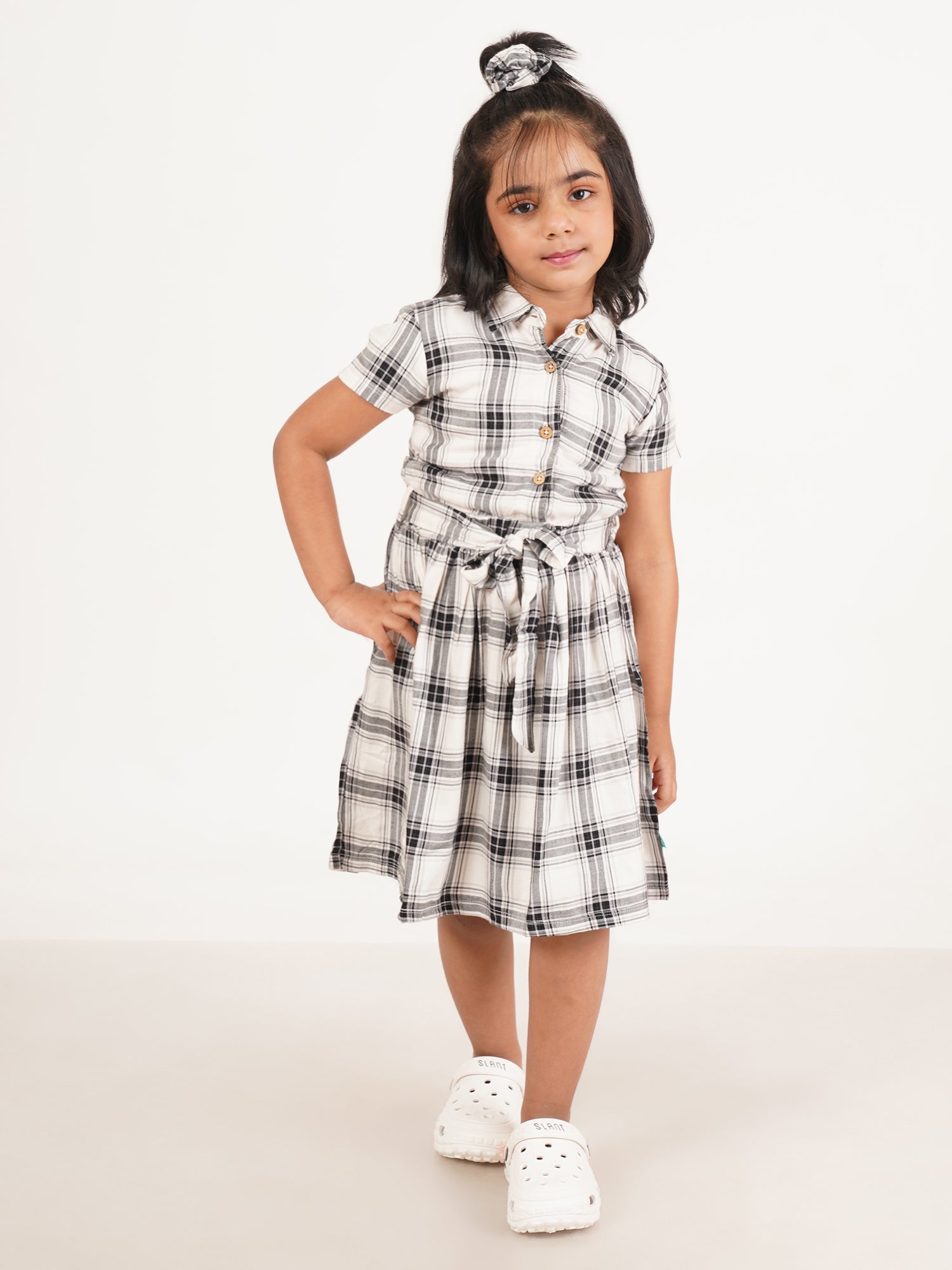 YOUNG GIRL POLO CHECKED WITH KNOT ADJUSTMENT DRESS