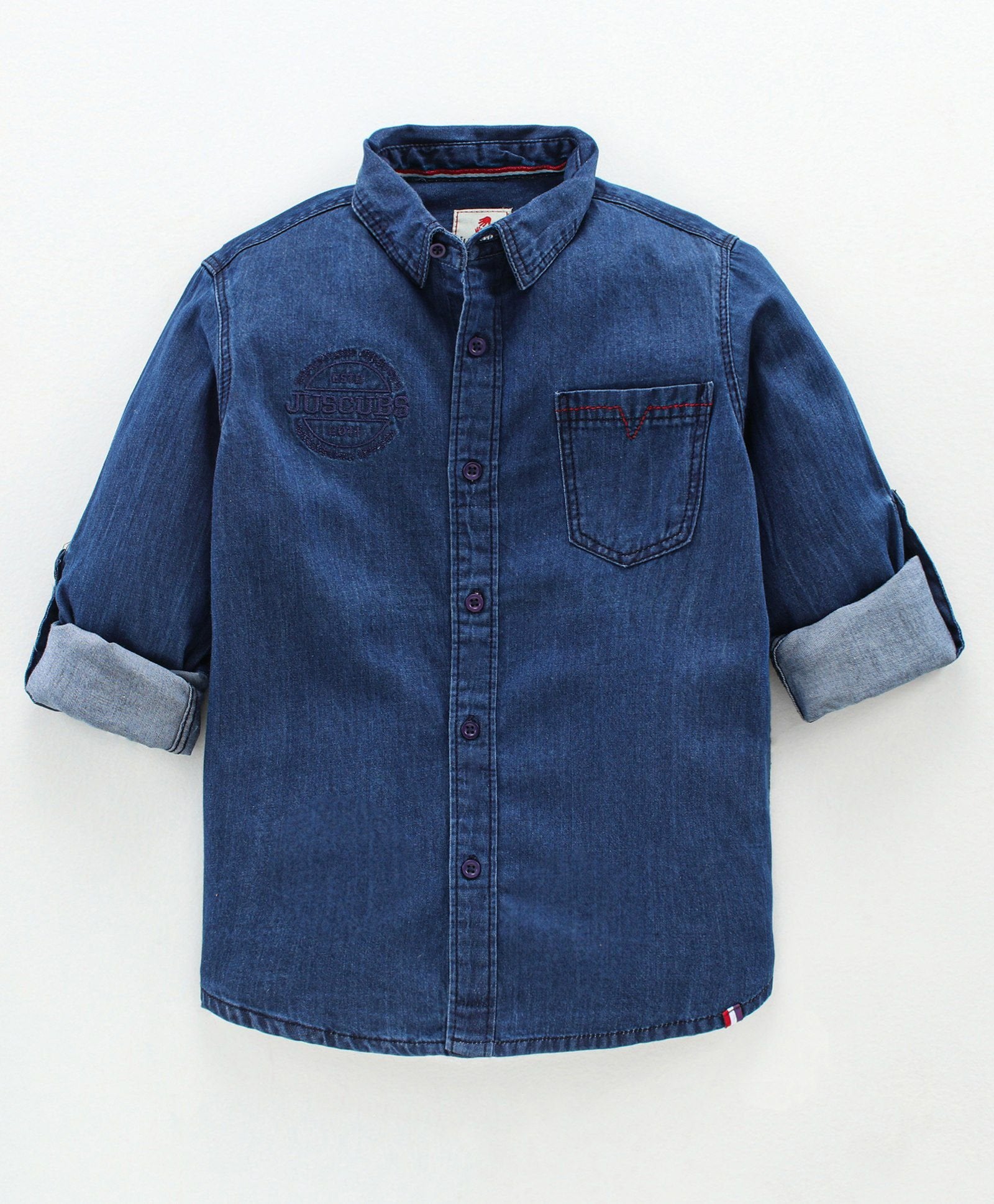 Roll Up Full Sleeve Solid Colour Bio Wash Shirt - Navy Blue