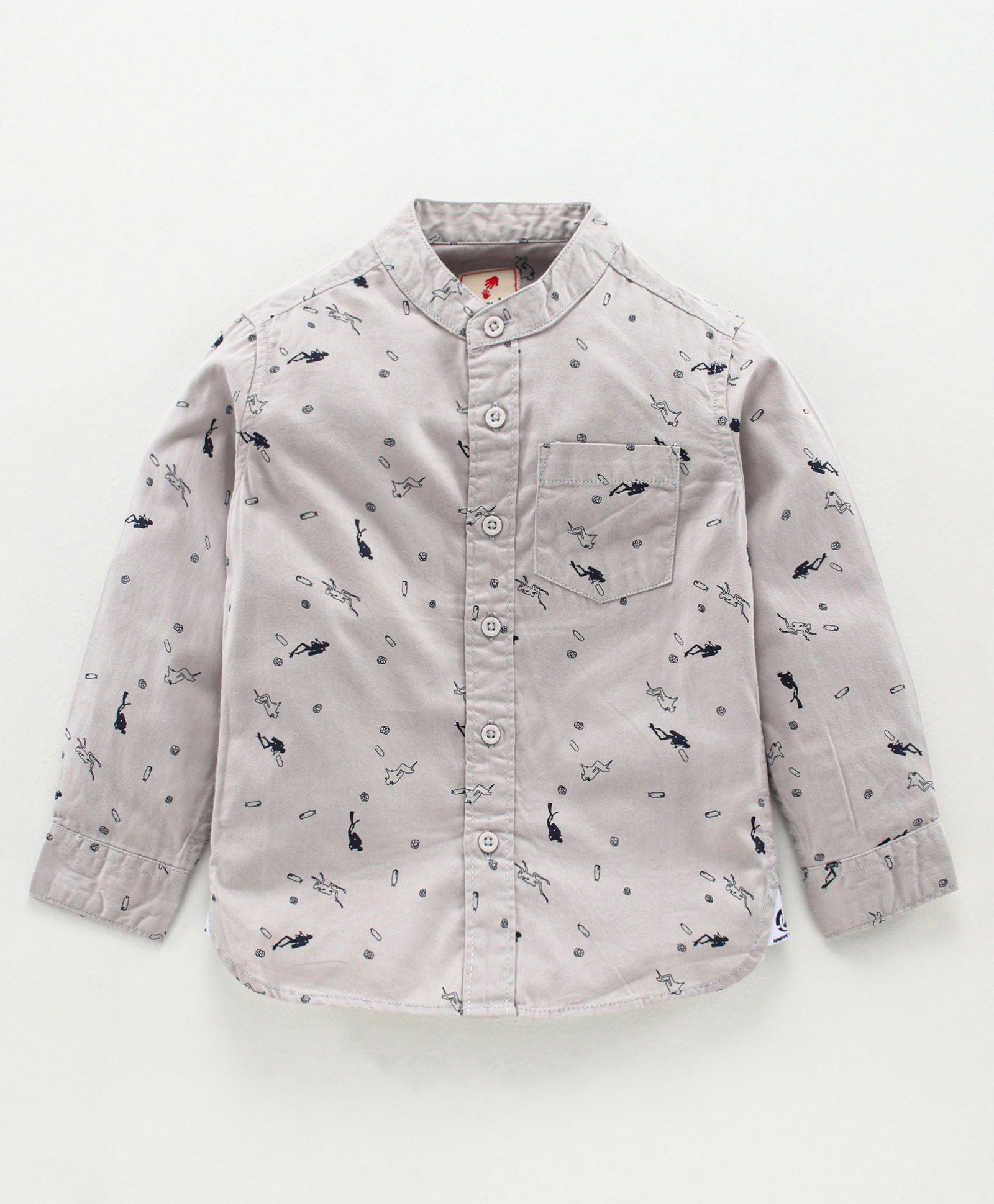 Full Sleeve Abstract Print Bio Wash Shirt - Light Grey