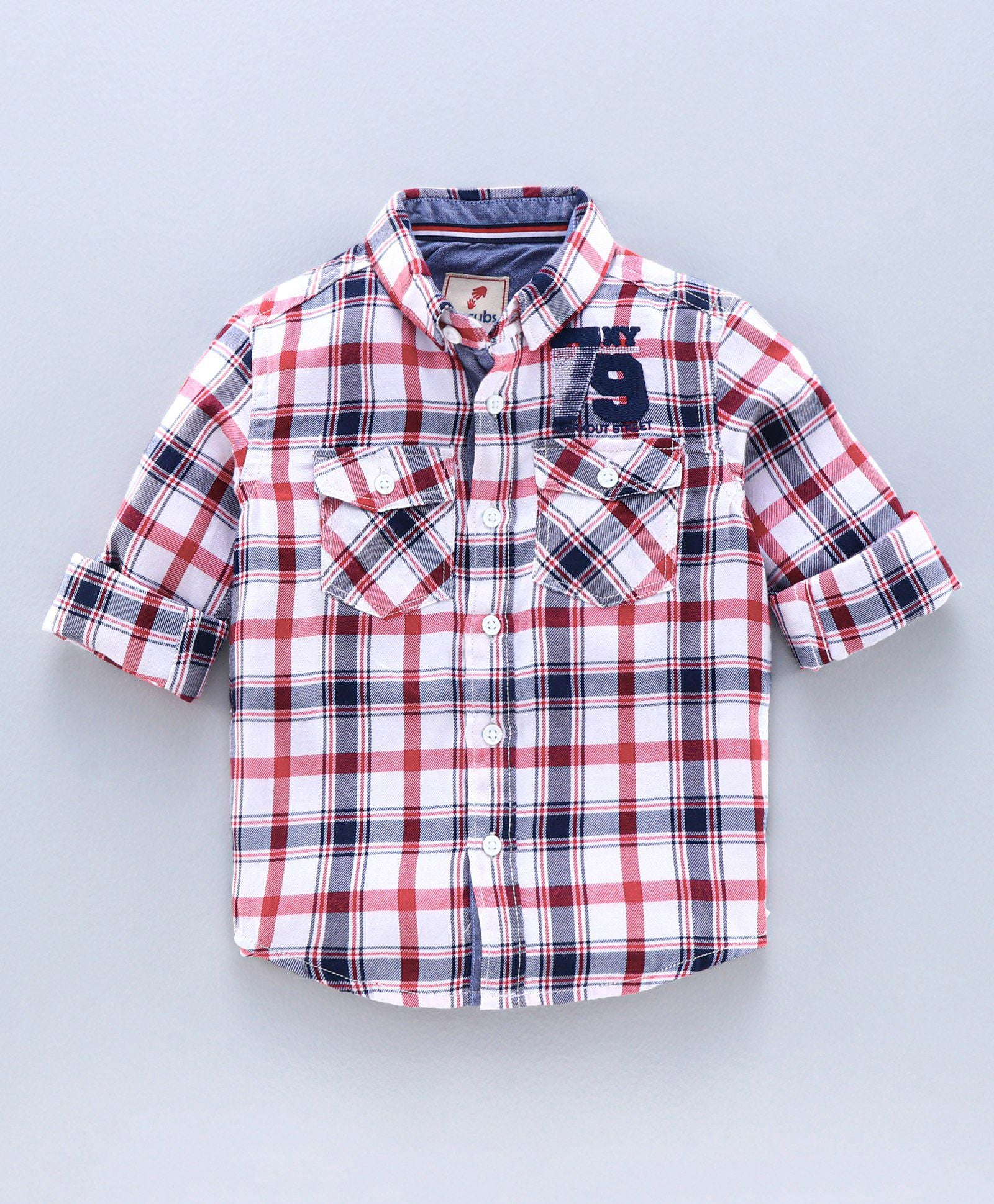 Full Sleeve Checkered Bio Wash Shirt - White