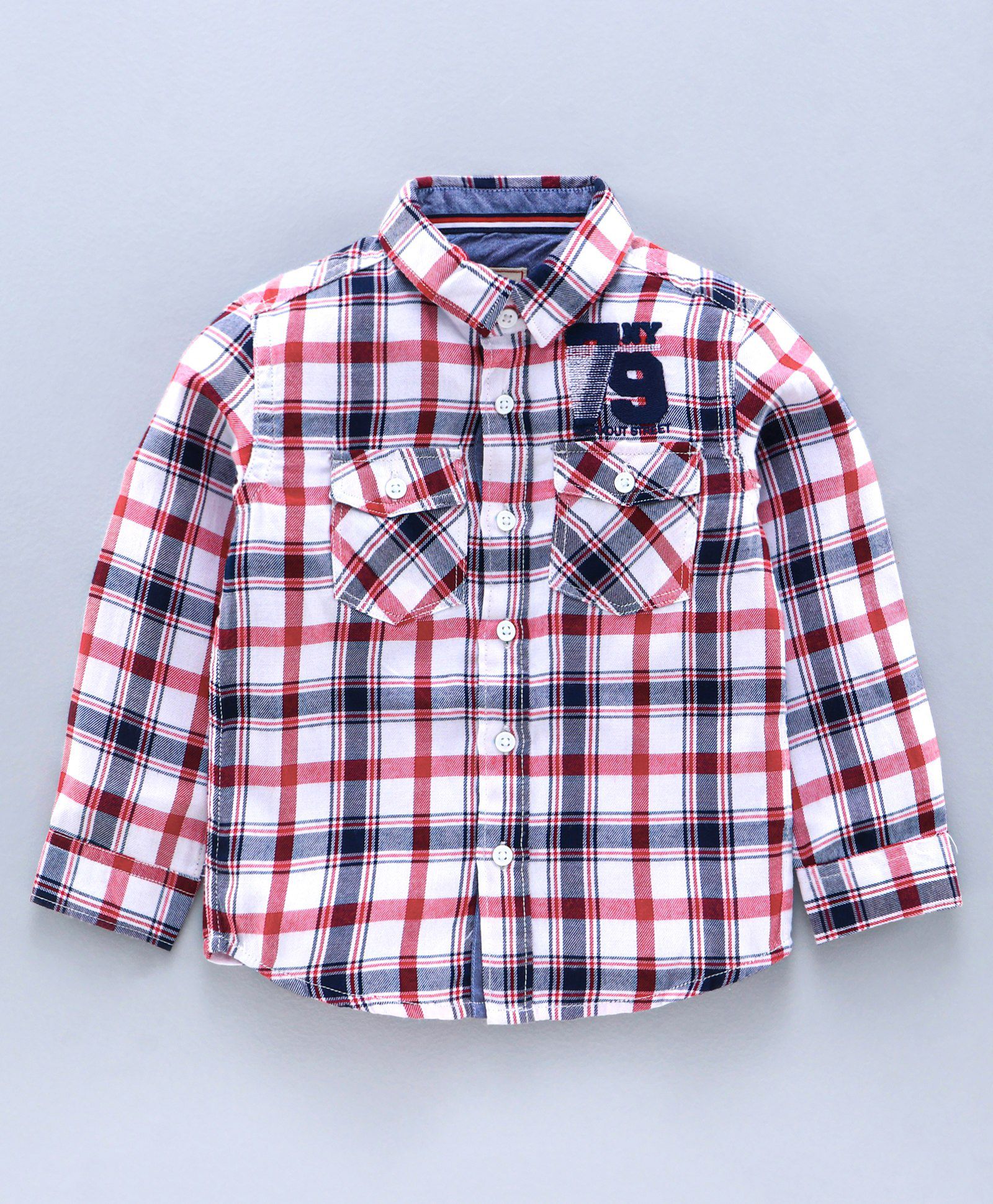 Full Sleeve Checkered Bio Wash Shirt - White