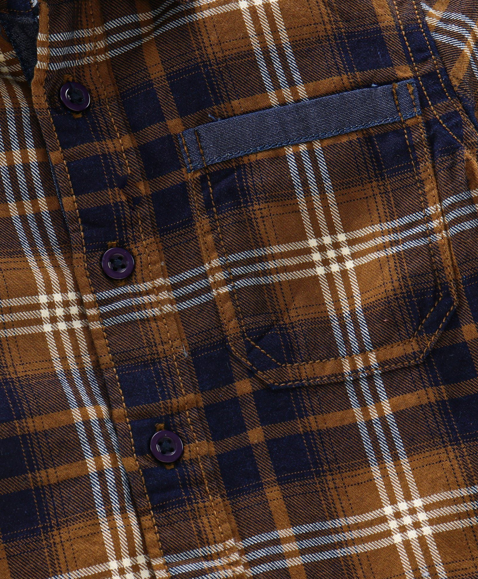 Full Sleeves Checkered Bio Wash Shirt - Brown