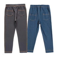 "Girls' Denim-Style Jeggings - Combo Pack of 2 (Black & Blue)"