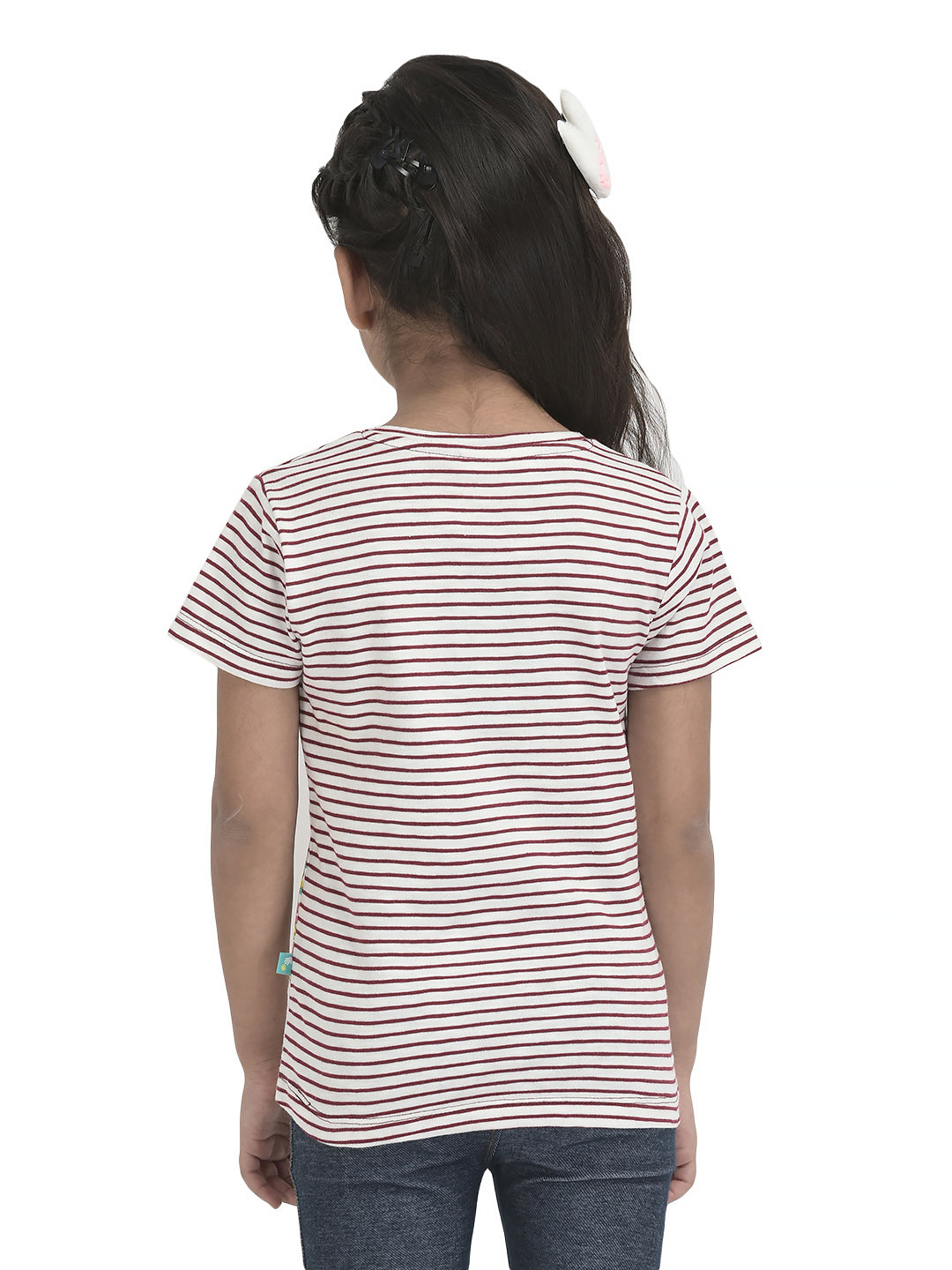 Girl Trendy Patch work Horse Bio-Washed T-shirt - Marron & Navy