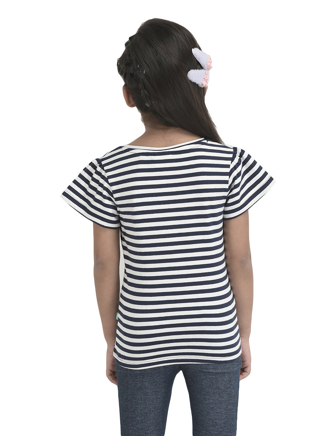 Girls Sequence Sunflower Work Half sleeve Bio-Washed T-Shirt - Pink & Blue