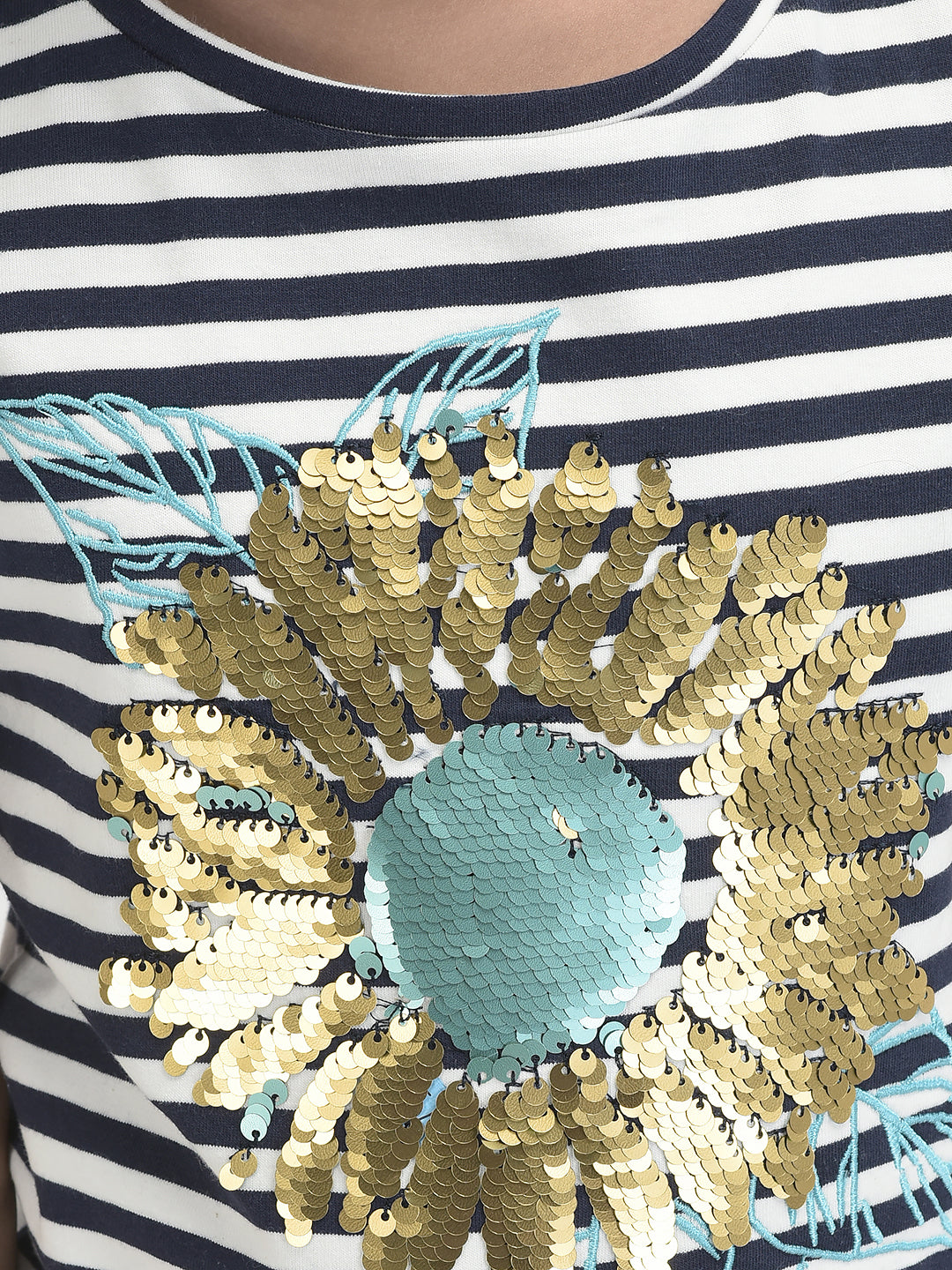 Girls Sequence Sunflower Work Half sleeve Bio-Washed T-Shirt - Pink & Blue