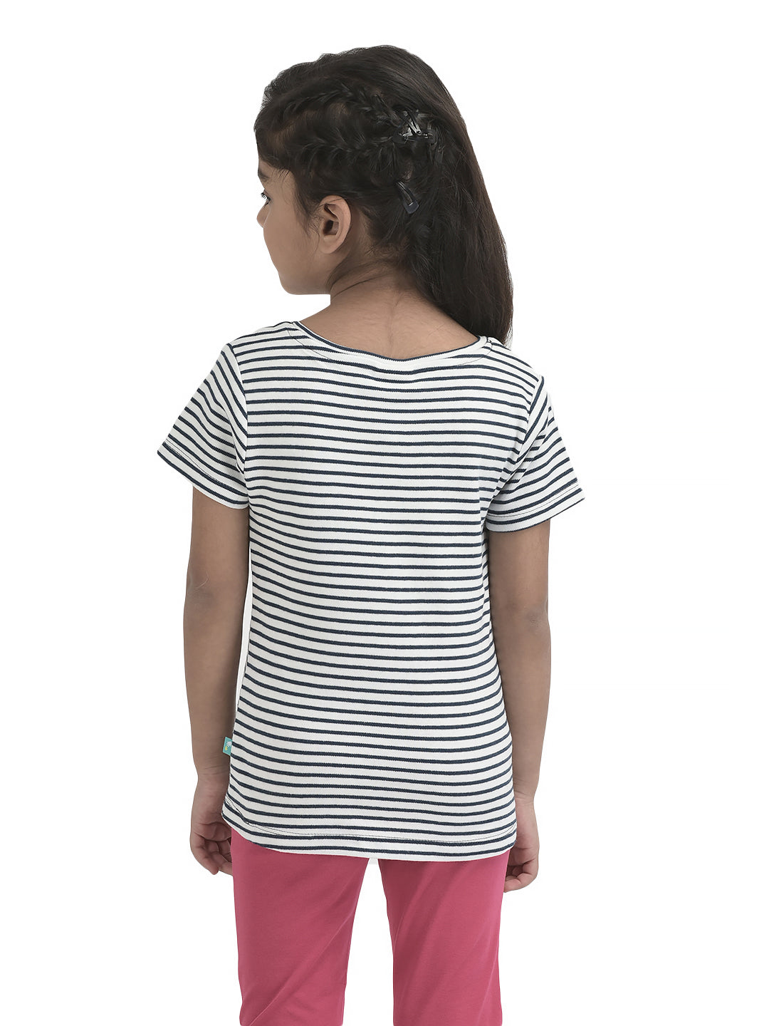 Girls Sequence All Over Strawberry Work Half sleeve Bio-Washed T-Shirt - Pink & Blue