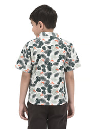 Boys' Jungle Safari Shirt – Monkey & Leaf Print, Short Sleeve