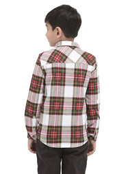 Boys' Long Sleeve Button-Up Flannel Shirt – Red, Pink & White Holiday Plaid