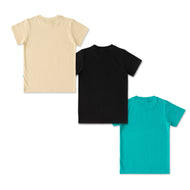 "Boys' Graphic T-Shirt Combo Pack – Set of 3 Airplane & Tech-Themed Tees (Beige, Black, Teal)"
