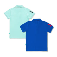 Boys' Pack of 2 Polo T-Shirts – Blue & Sky Blue with Embroidered Logo