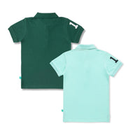 Boys' Pack of 2 Polo T-Shirts – Green & Sky Blue with Embroidered Logo