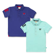 Boys' Pack of 2 Polo T-Shirts – Navy & Sky Blue with Embroidered Logo