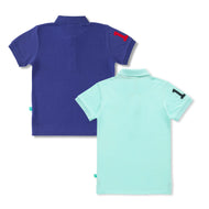 Boys' Pack of 2 Polo T-Shirts – Navy & Sky Blue with Embroidered Logo