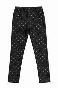 Girls Black Polka Dot Full-Length Leggings with Elastic Waist