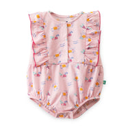 "Baby Girls' Pink Ruffled with Bunny & Veggie Print – Soft Cotton Bodysuit"