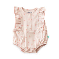 "Baby Girls' Light Pink Floral Print with Ruffle Sleeves – Soft Cotton Bodysuit"