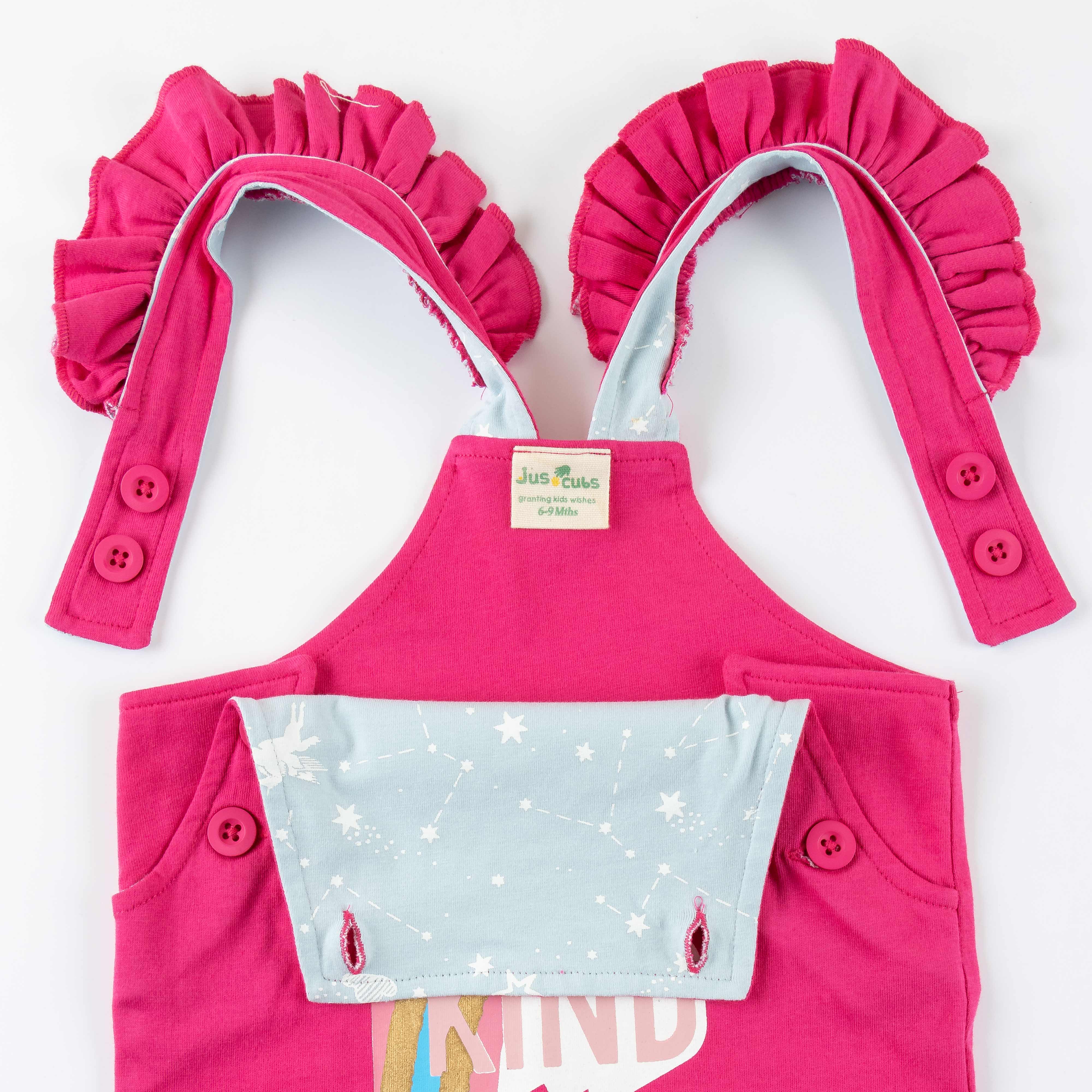 Girls Halfsleeve Printed Dungaree Sets