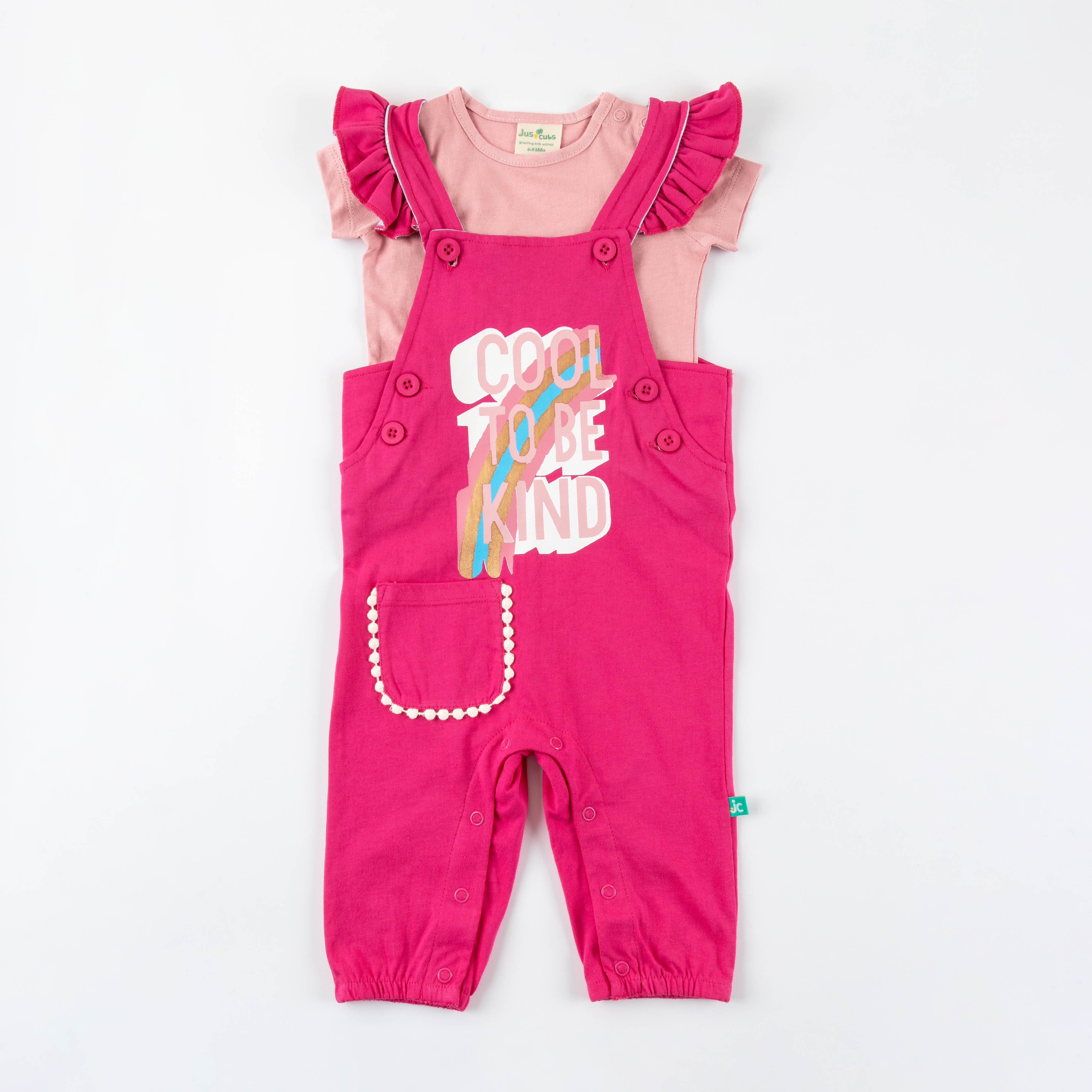 Girls Halfsleeve Printed Dungaree Sets