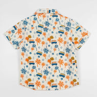 Boys' Tropical Beach Print Shirt – Palm Trees & Vans Design, Short Sleeve