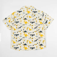 Boys' Dinosaur Print Short Sleeve Button-Up Shirt – Cream & Yellow