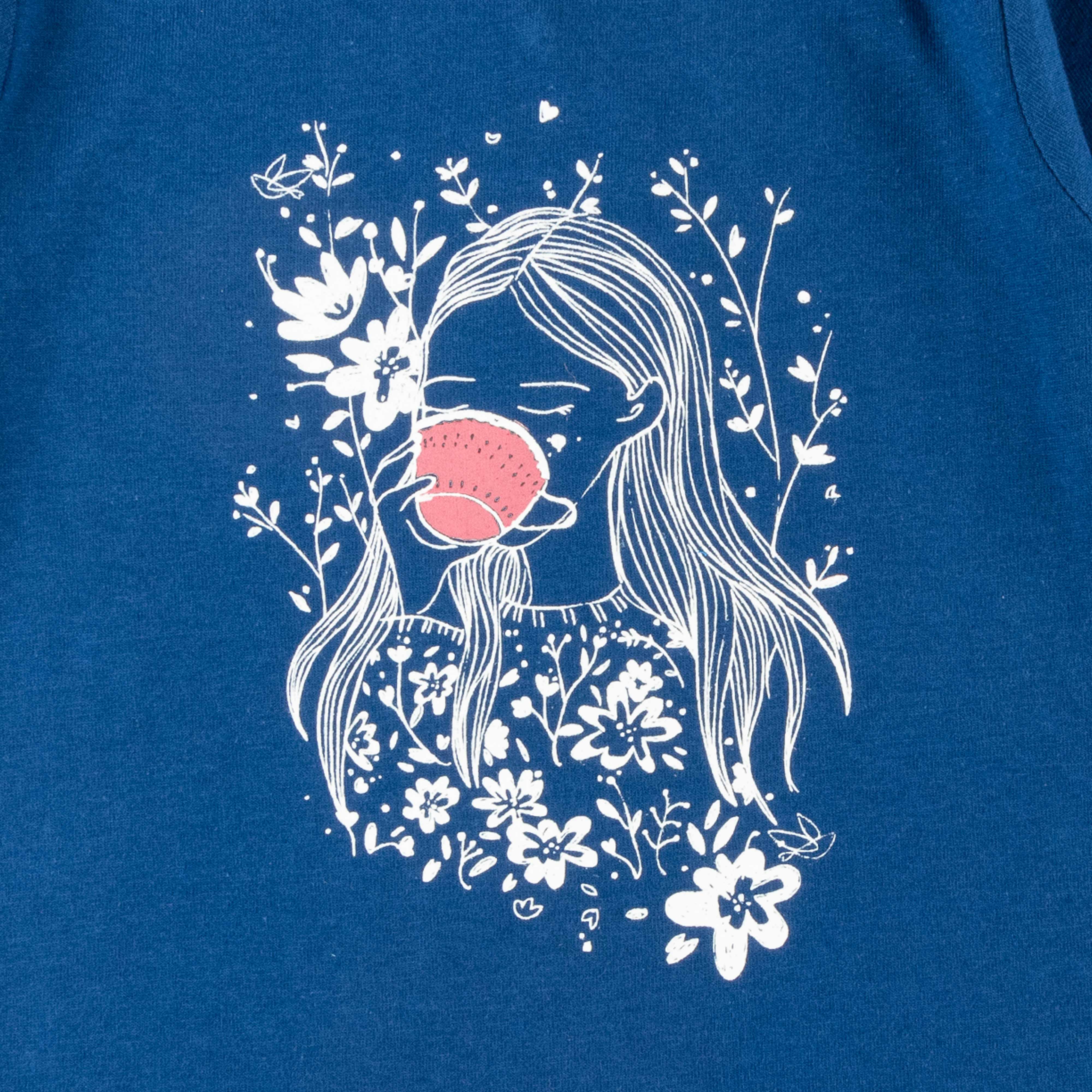 Girls Full Sleeve Flowers Printed T-Shirt