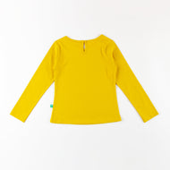 "Girls Mustard Yellow Full Sleeve Cotton T-Shirt with 'Little But Fierce' Print