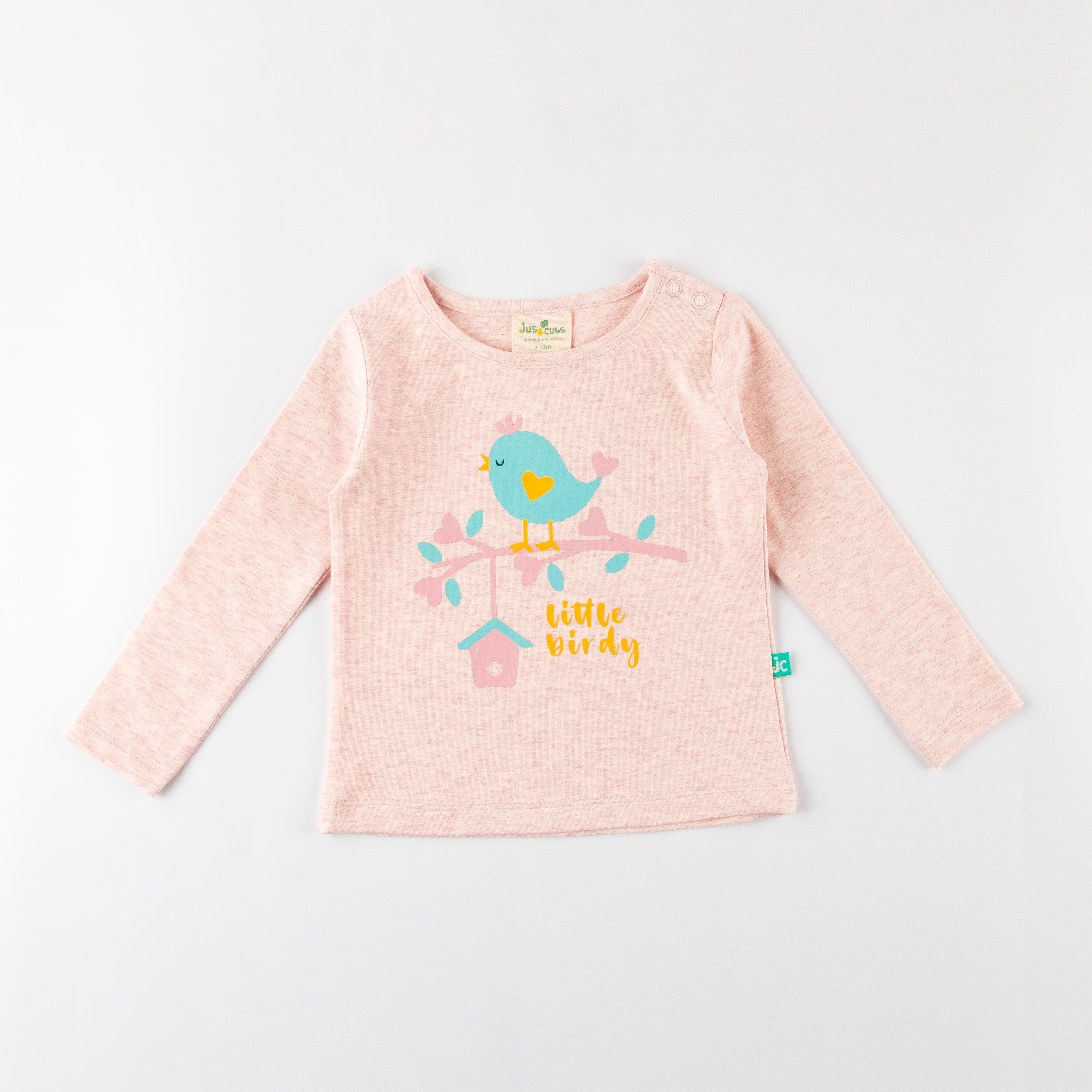 Girls Full Sleeve Bird Printed T-Shirt